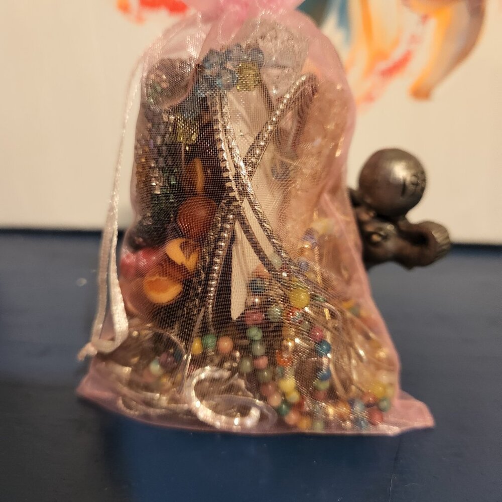 Mystery Jewelry drawstring bag 15+ wearable items| No broken pieces| Silver Tone